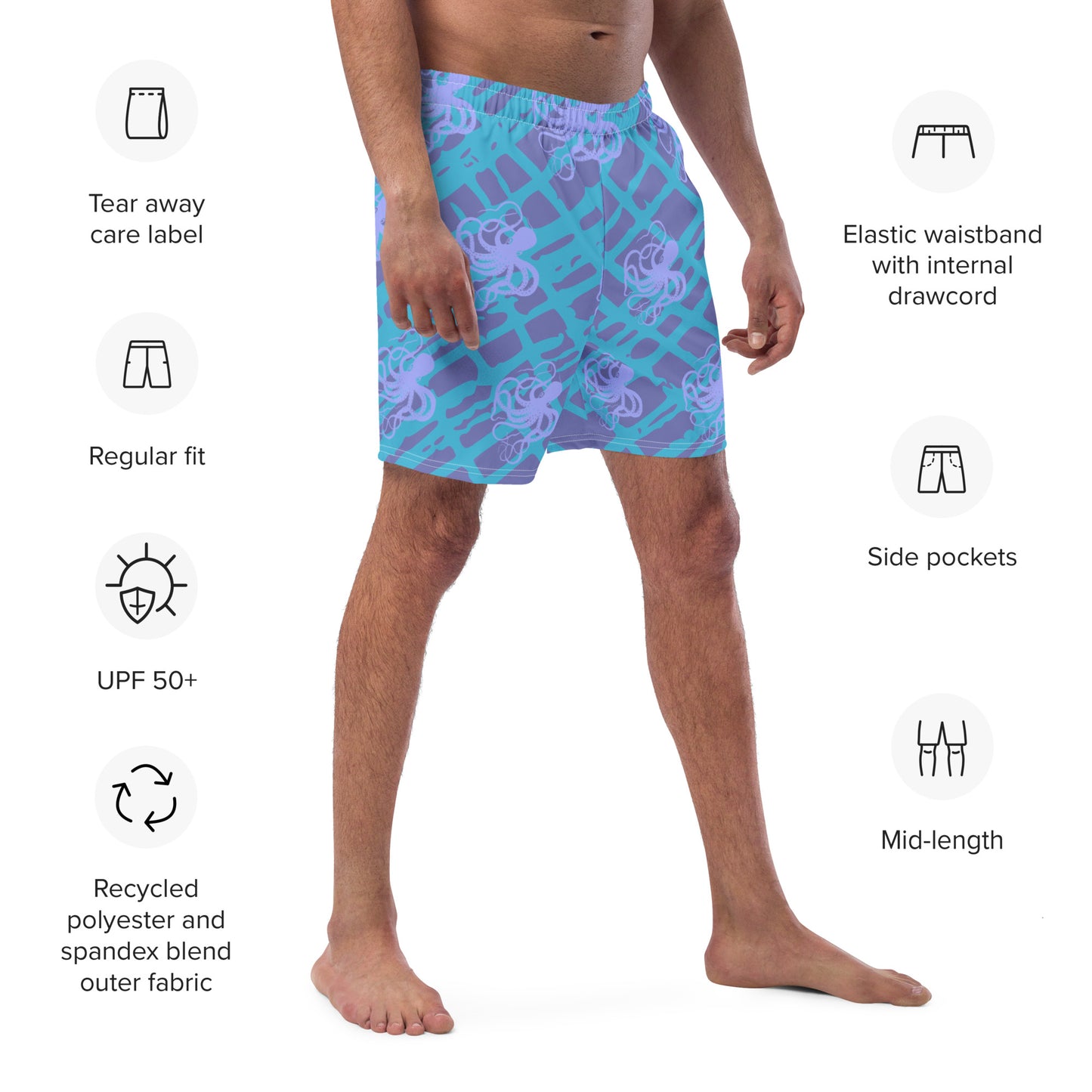 Men's Purple Octopus Swim Trunks